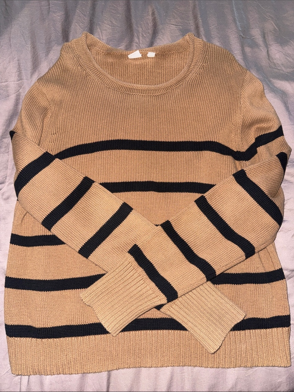 GAP Tan and Black Striped Crewneck Sweater